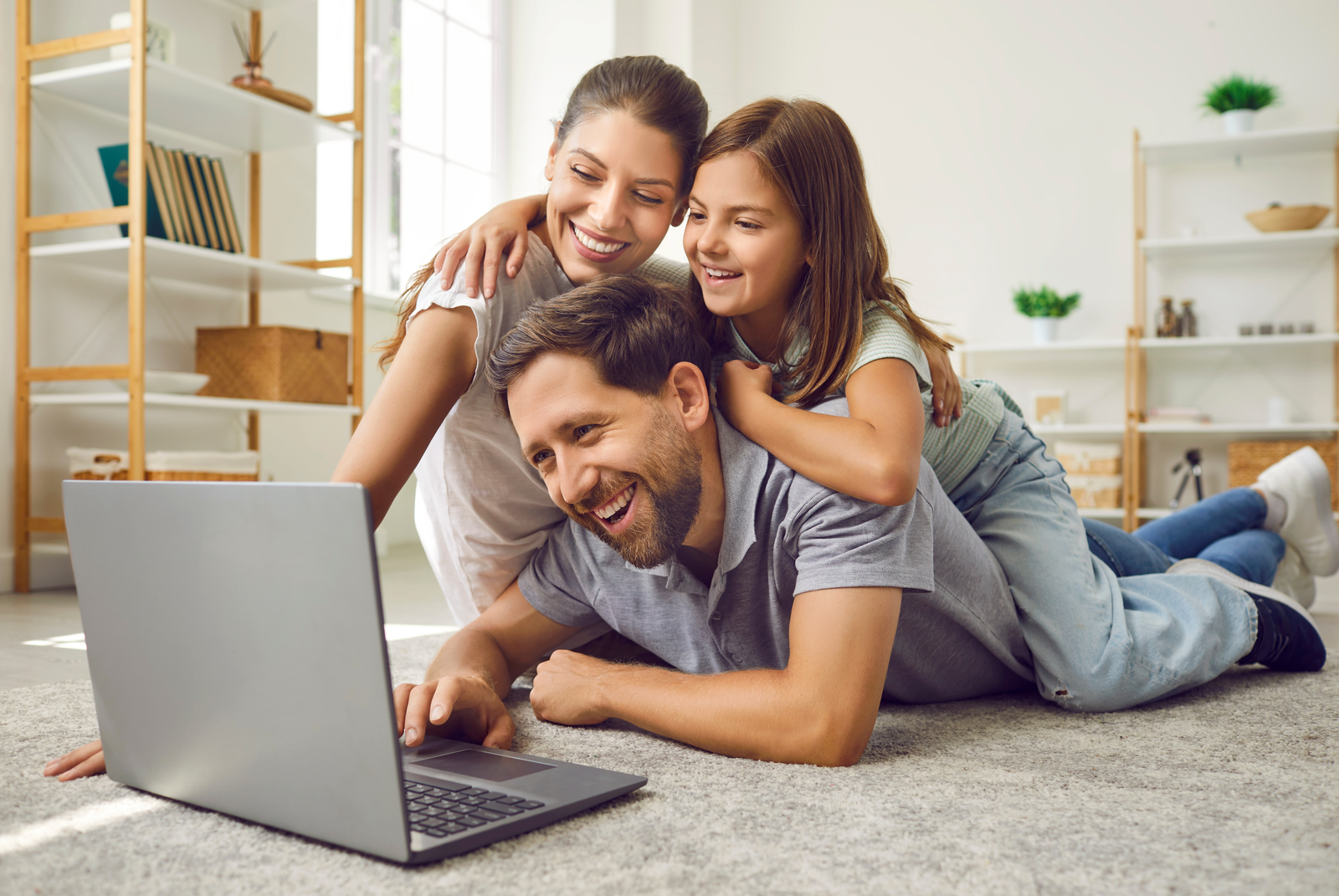 family browses internet