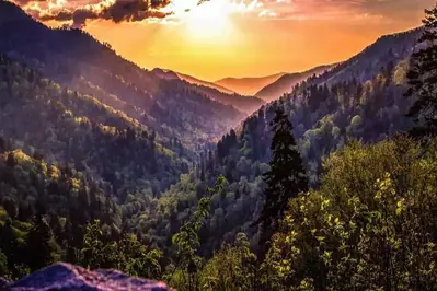 Beautiful sunset in the mountains in Gatlinburg.