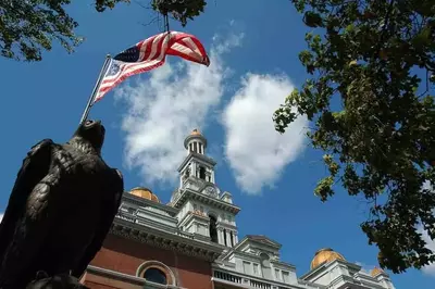 An eagle statue in front of the Sevier County Courthouse in Sevierville Tennessee.