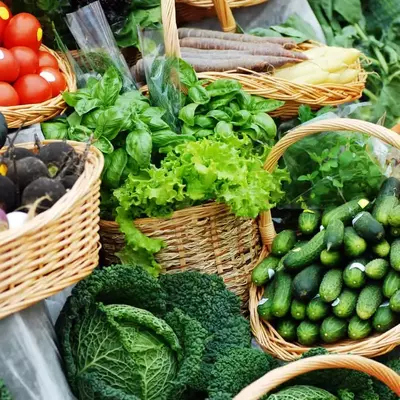 Local produce set up at the farmers market in Gatlinburg