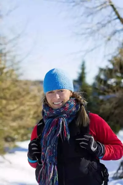 person hiking in the Smoky Mountains in snow