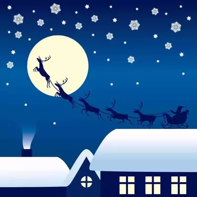 Santa's sled being pulled by reindeer