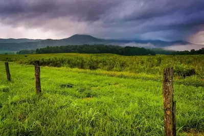 Dark sky hovering over Cades Cove