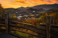 view from Gatlinburg Scenic Overlook in fall at sunset