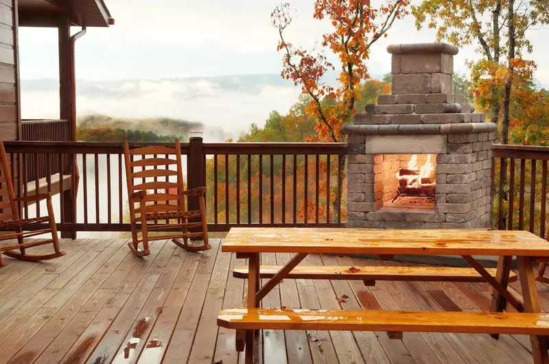 deck of Smoky Mountain cabin during fall