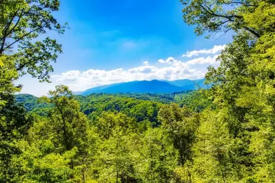 beautiful mountain view from deck of Gatlinburg cabin