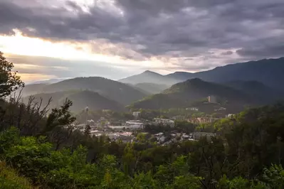 sunrise in Gatlinburg on a cloudy day