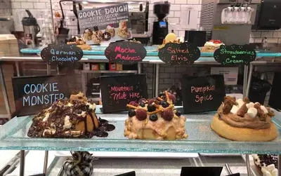 Cinnamon rolls on display at Cinnaholic