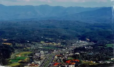 throwback arial view of Pigeon Forge