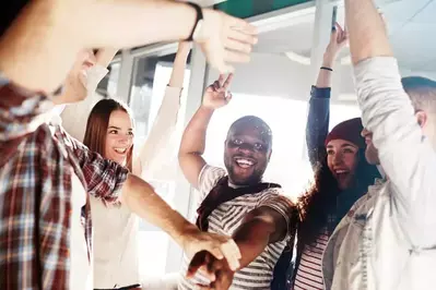 group of friends excited together