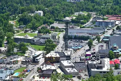 aerial view downtown gatlinburg
