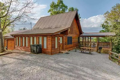 outside of a secluded gatlinburg cabin with an indoor pool