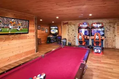 game room inside of a gatlinburg tn cabin rental