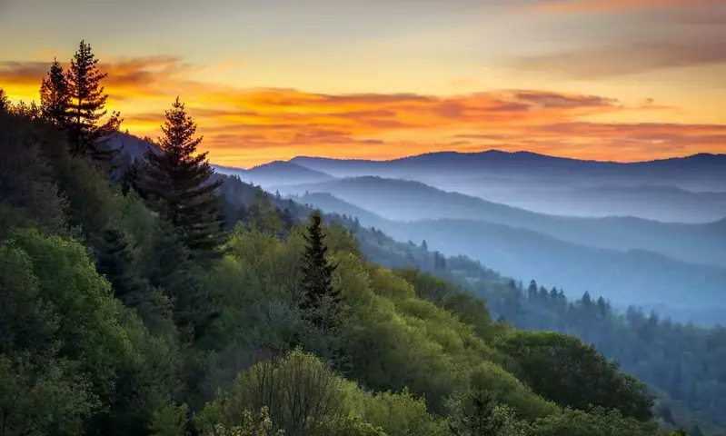 beautiful sunrise in the smoky mountains