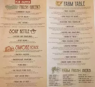 Five Oaks Farm Supper Menu