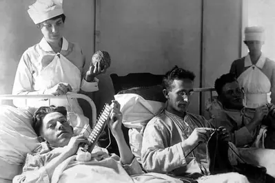 Wounded veterans in an army hospital.