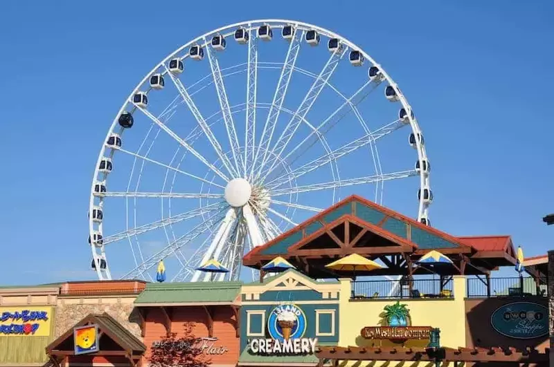 Ferris wheel and shops at The Island in Pigeon Forge.