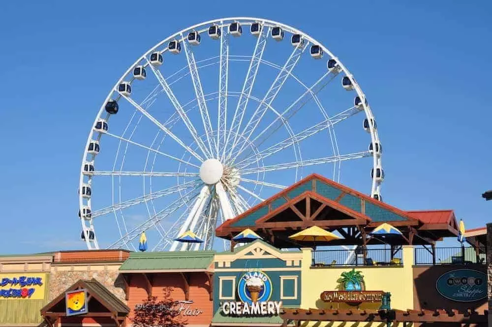 Ferris wheel and shops at The Island in Pigeon Forge.