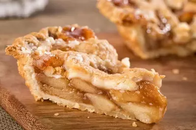 A tasty slice of apple pie.