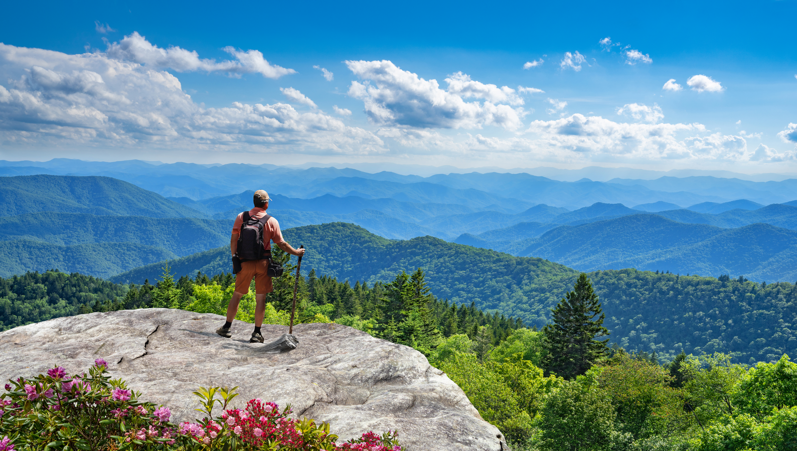 man hiking in the Smoky Mountains