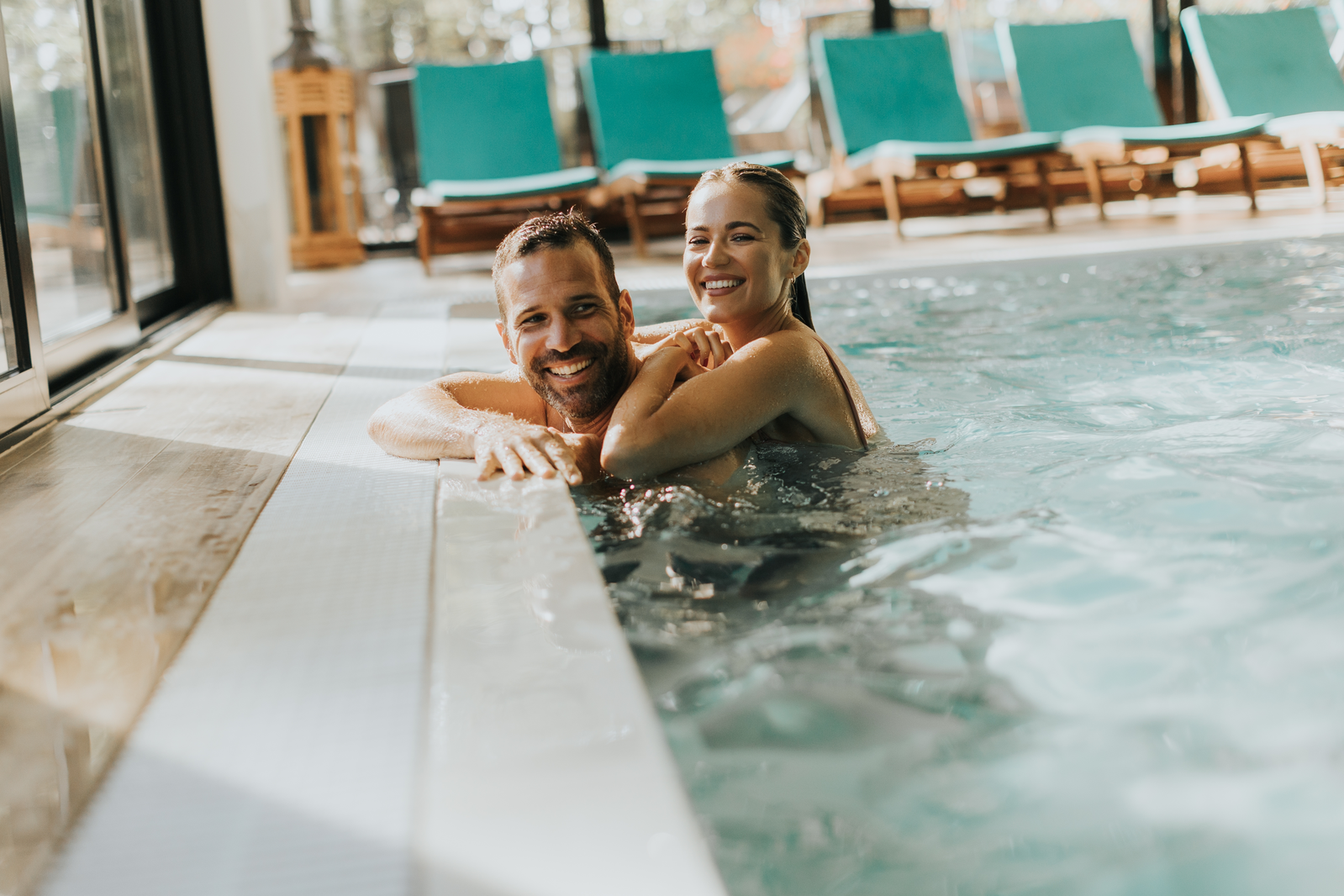 family in pool