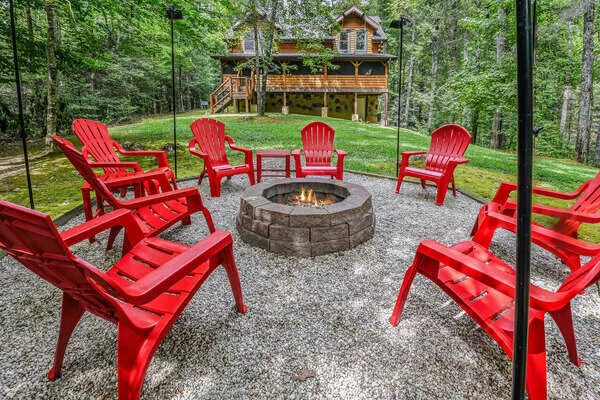 Secluded backyard with fire pit