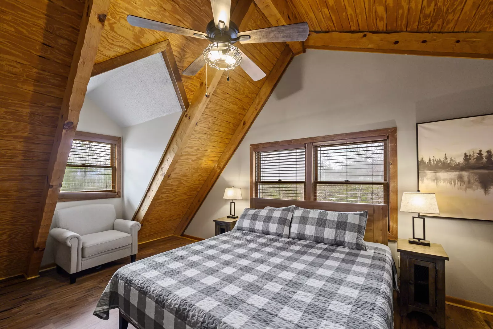 Retreat to the upper level King bedroom!