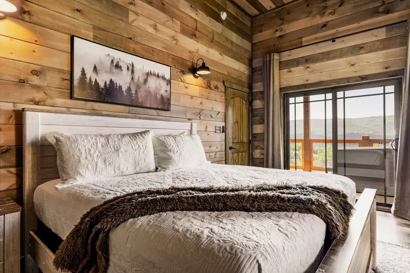 Downstairs king bedroom.  Private bathroom.