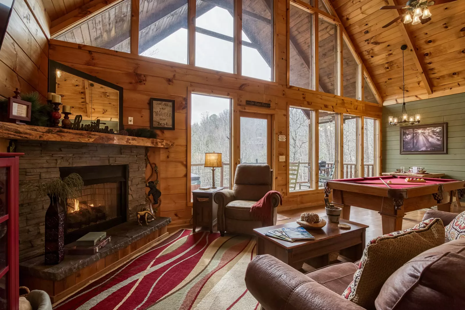 A Walk in the Clouds living room with floor to ceiling windows