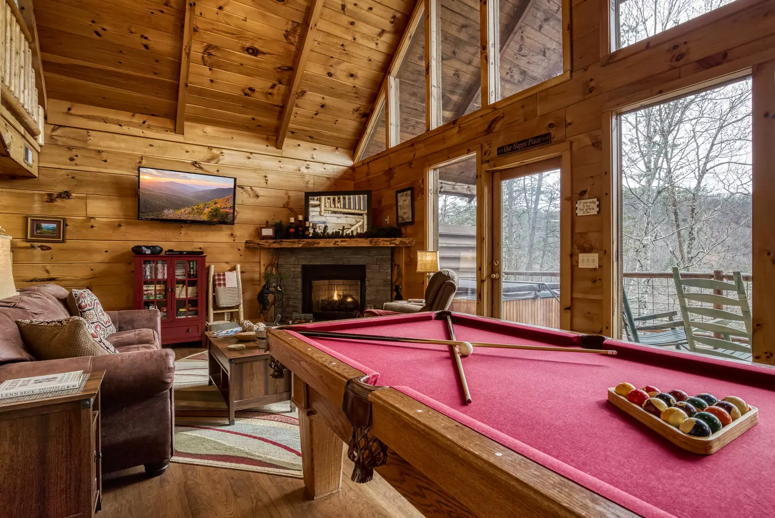 A Walk in the Clouds pool table and living room
