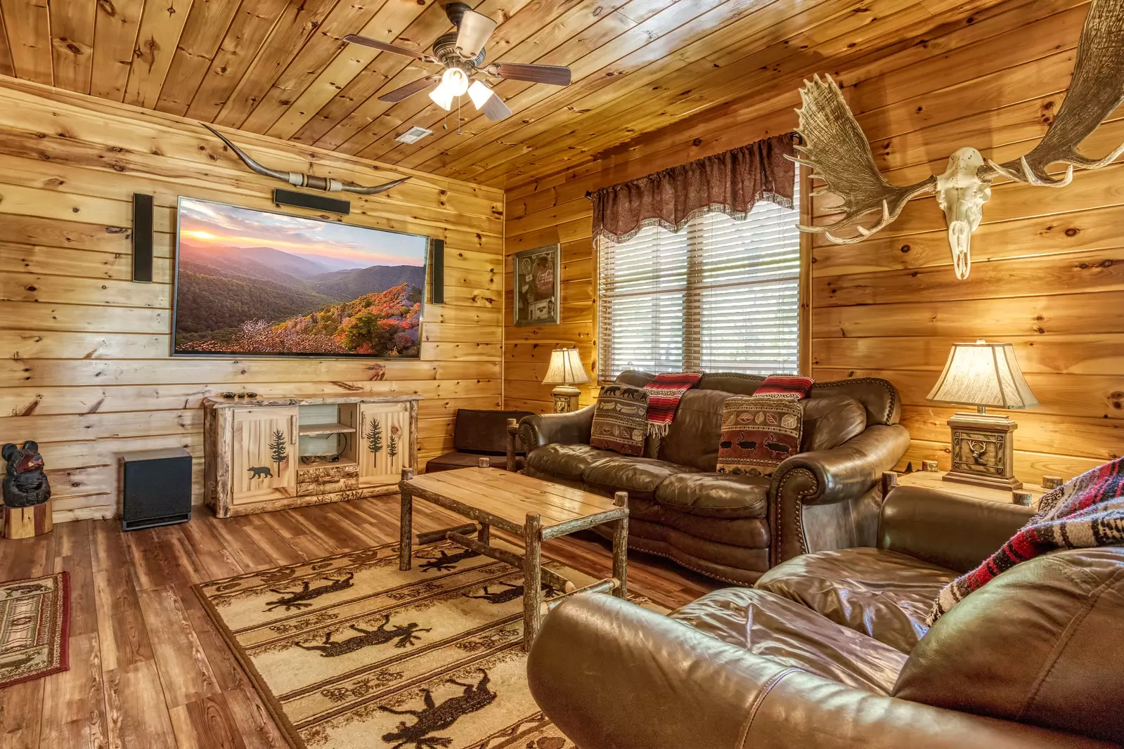 Antler Run second floor living room with 75 inch TV with surround sound