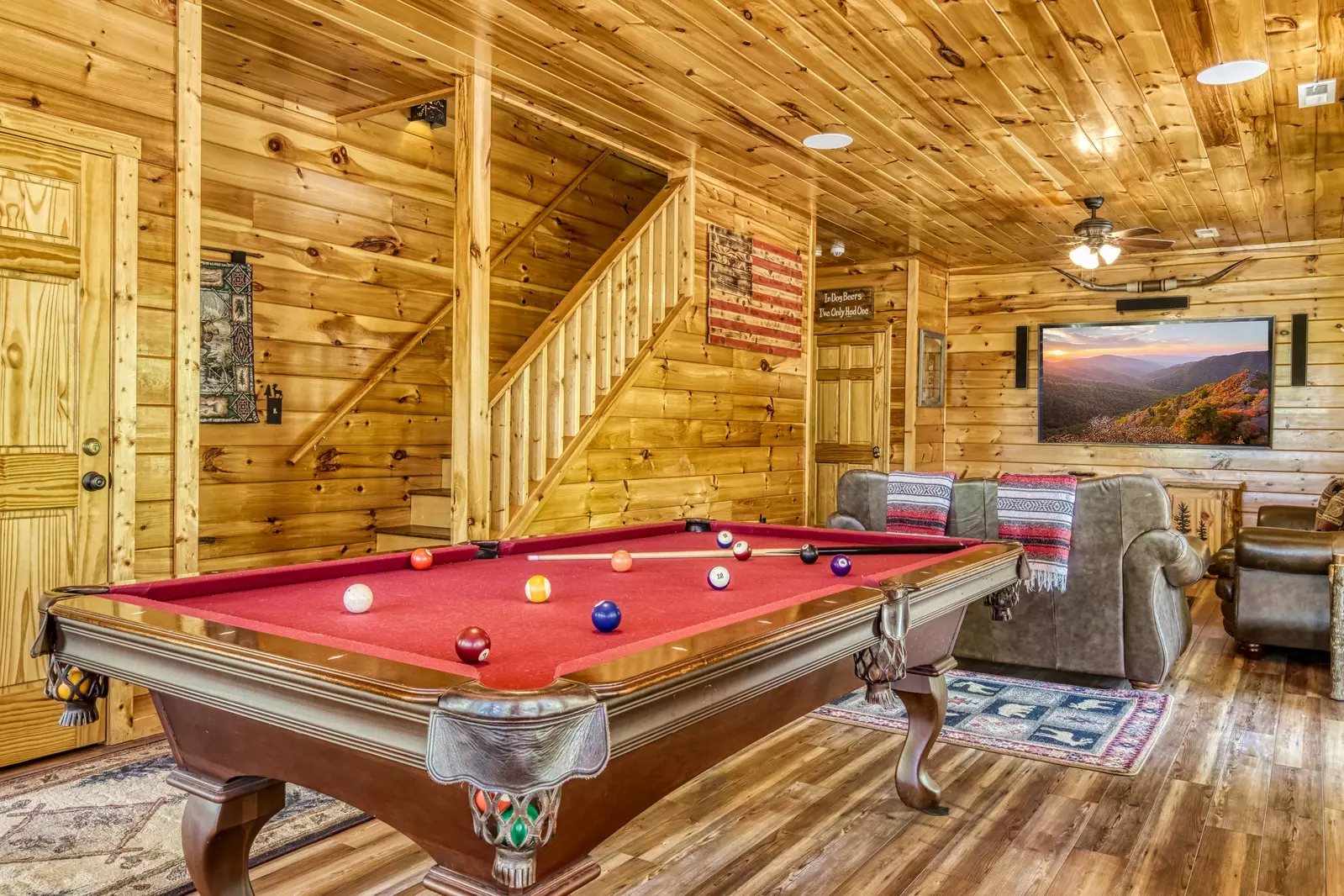 Antler Run second floor game room with pool table