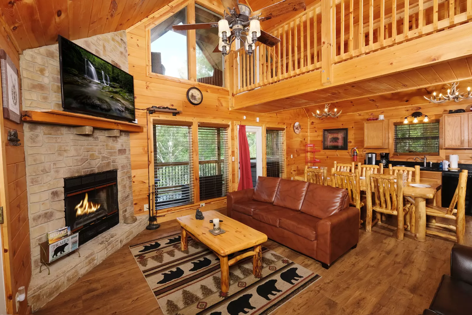 Bearadise Mountain Lodge living room with 60 inch TV