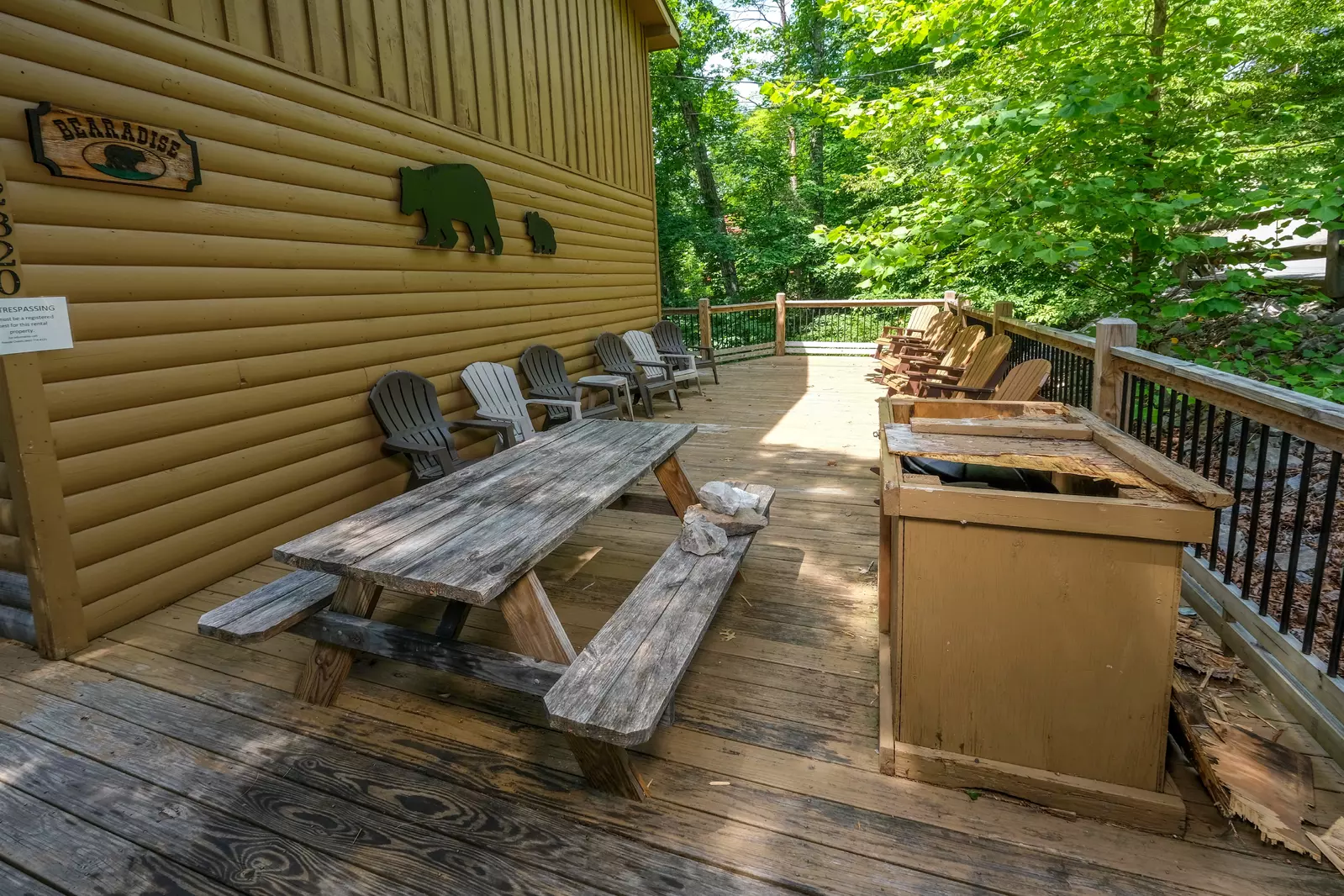 Bearadise Mountain Lodge entry deck with picnic table