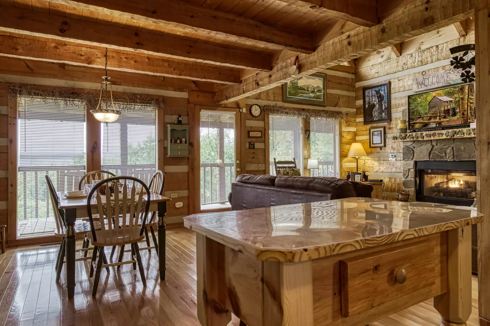 Buck Naked kitchen island and dining area