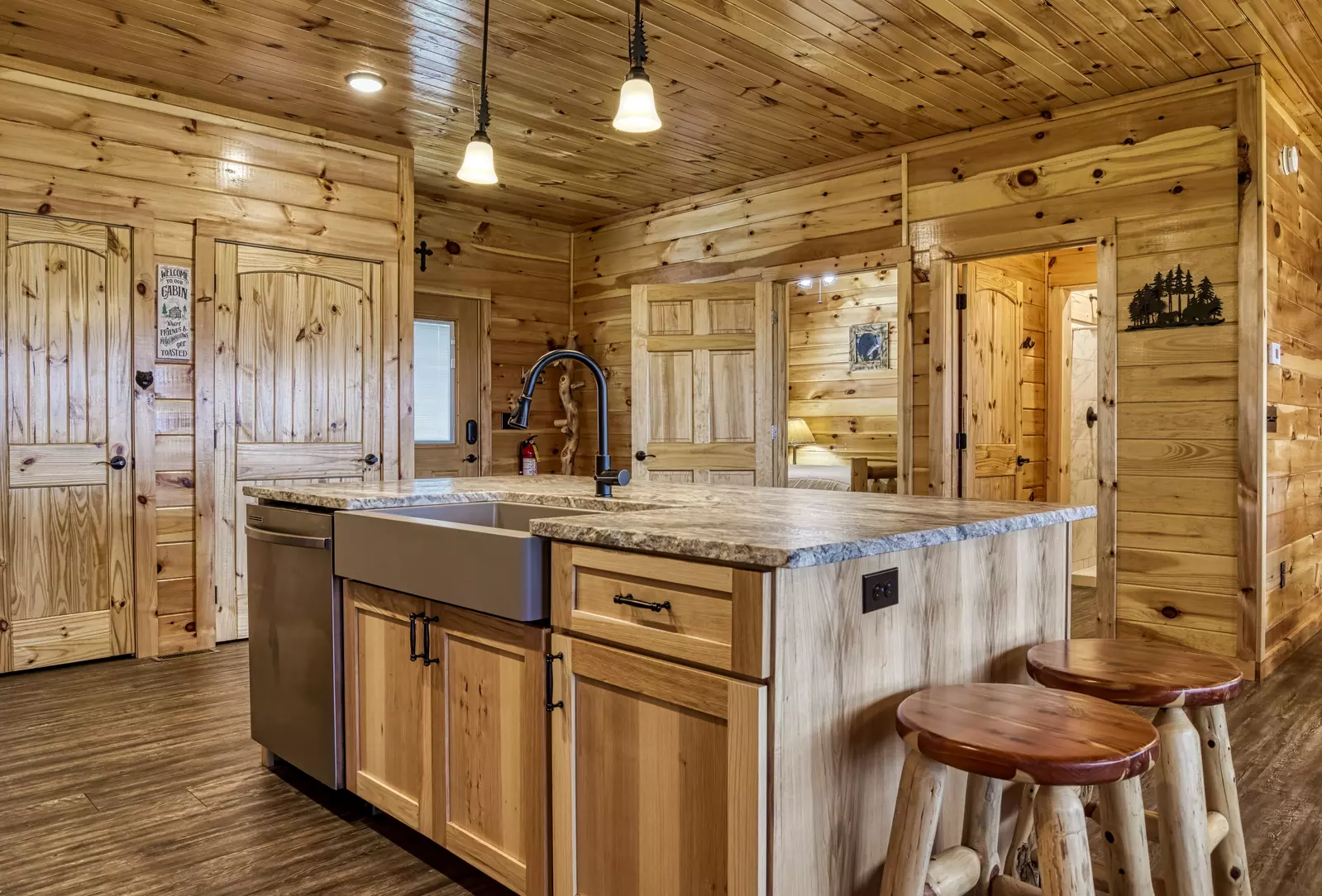 Chasing Views kitchen island with granite counter top