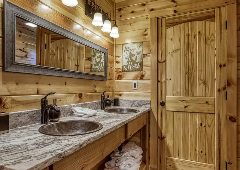 Chasing Views upper level bathroom with double vanity