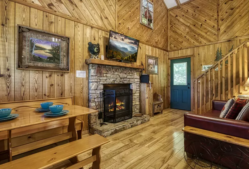 Country Charm living room with wood burning fireplace