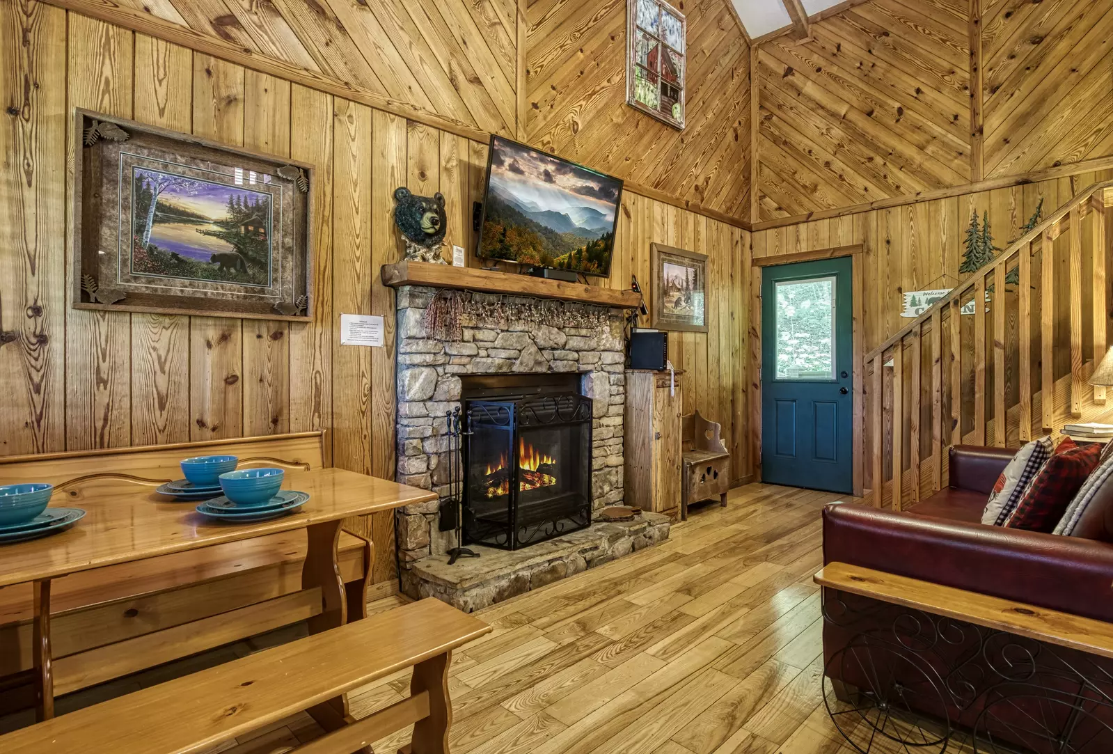 Country Charm living room with wood burning fireplace