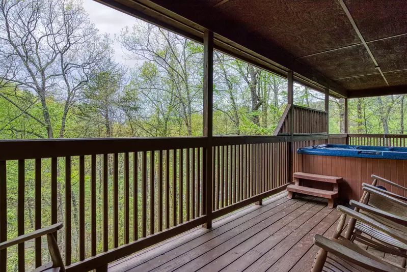 Dances With Wolves covered back deck with hot tub