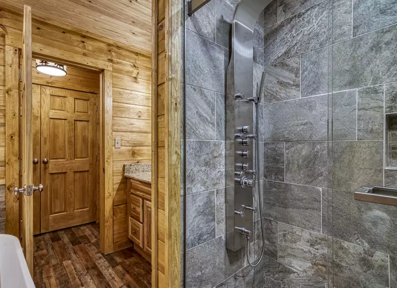Honeymoon Hideaway bathroom with walk in spa shower