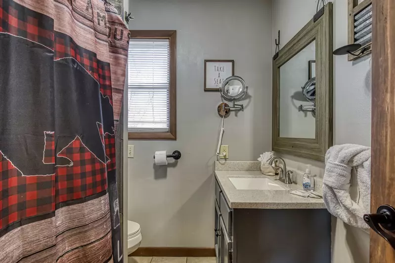 Moose Haven Cabin bedroom one with a single vanity