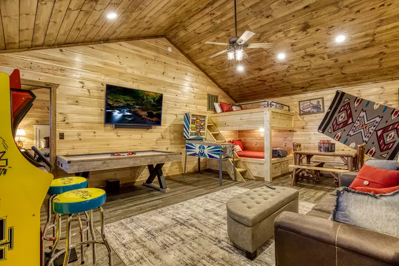 Mountown Moments Vista upper level game room with 65 inch TV