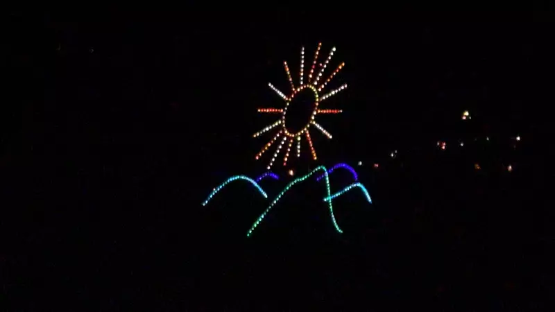 View of Dollywood's Seasonal Drone and Fireworks Show 