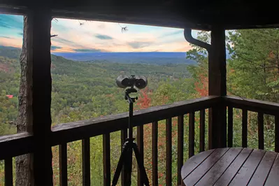 Old Glory covered deck with mountain views