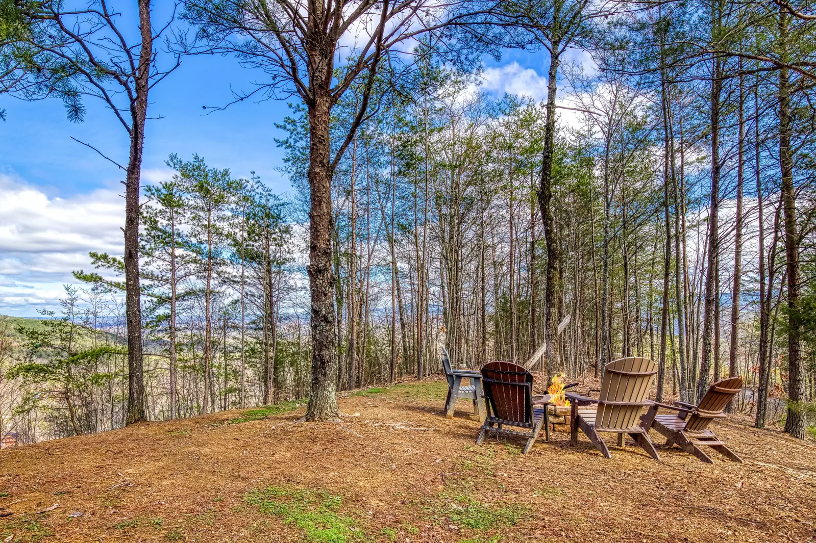 Old Glory fire pit in mountain setting