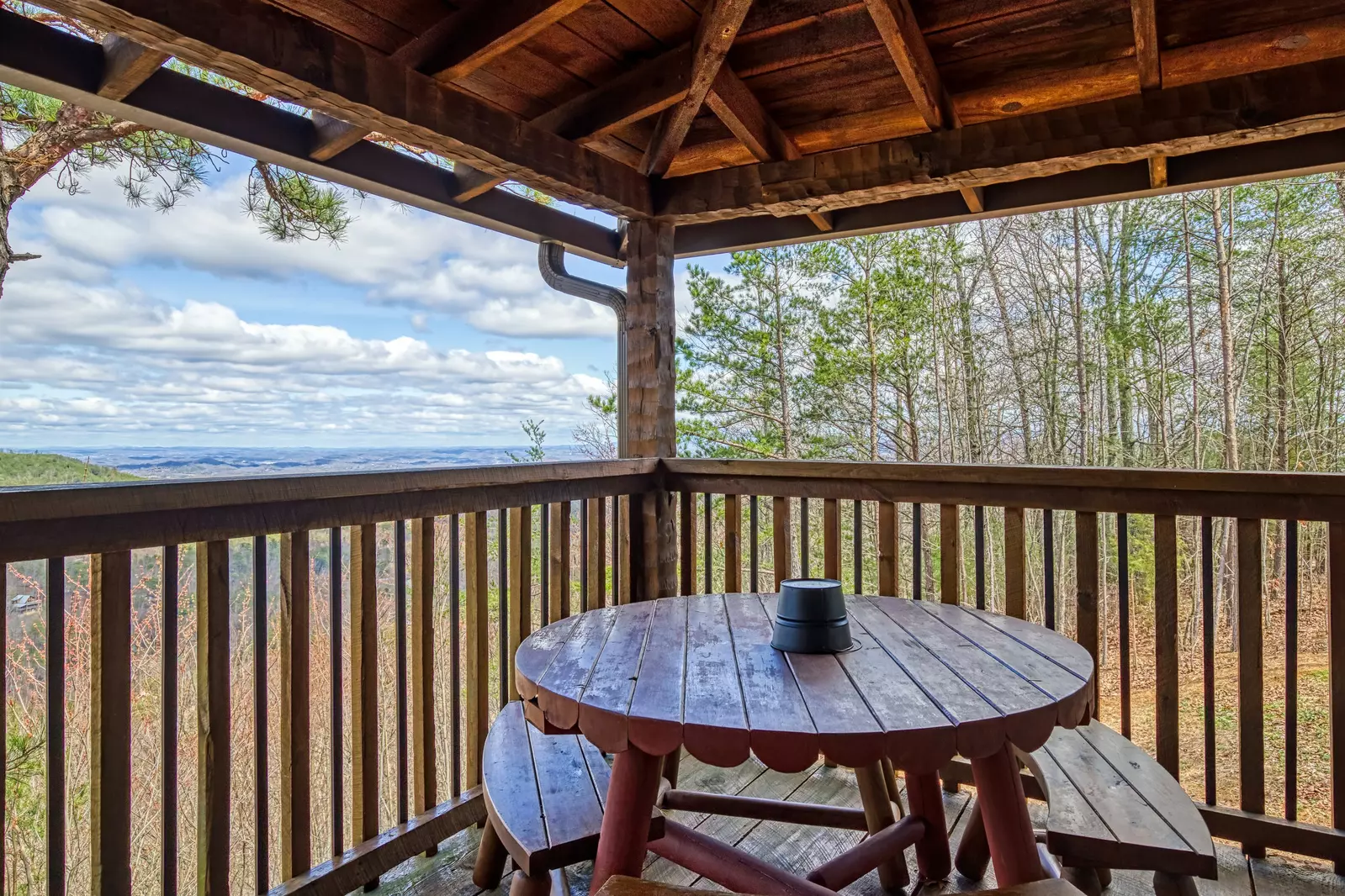 Old Glory picnic table with mountain views