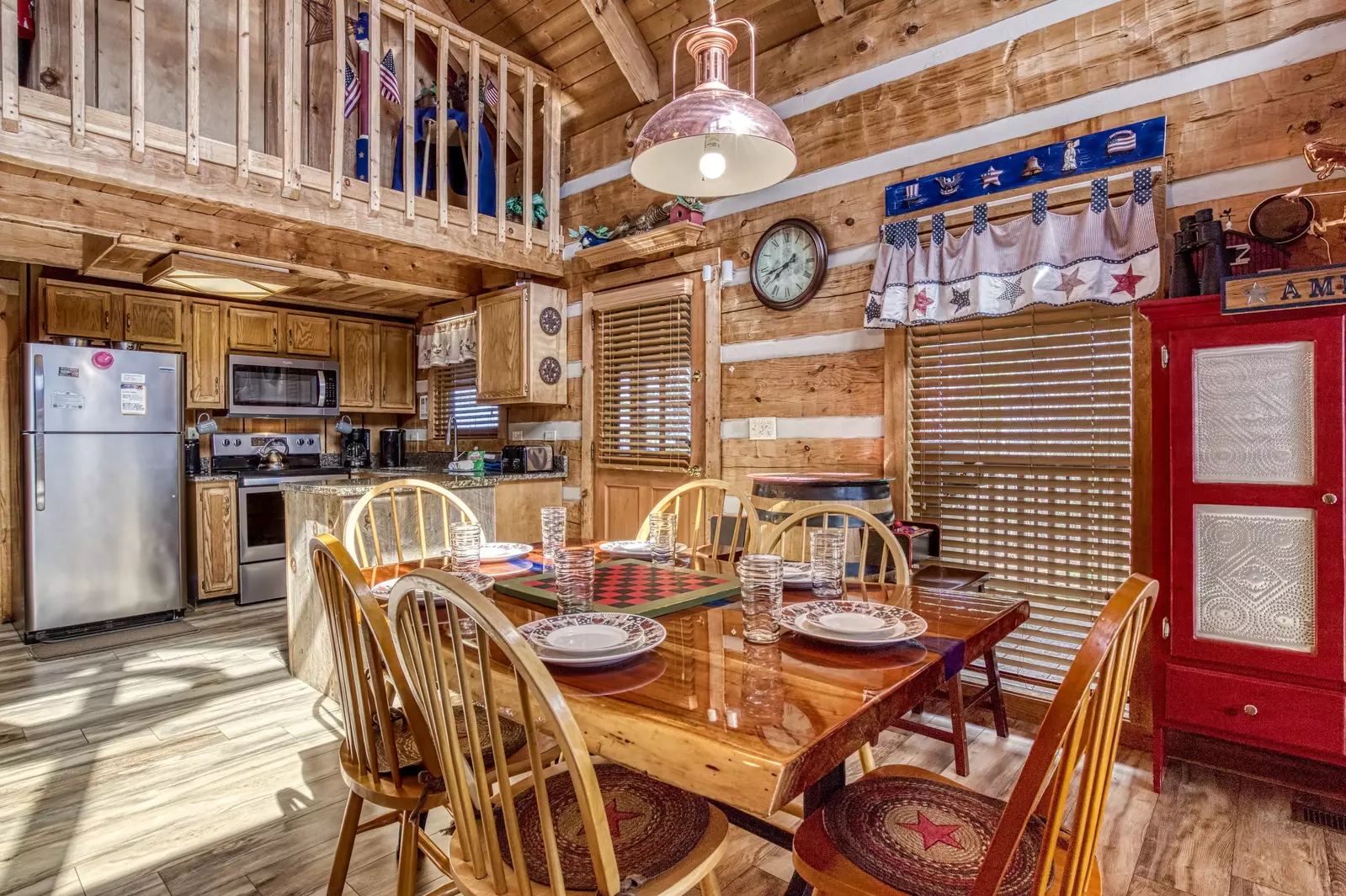 Old Glory dining table and fully furnished kitchen