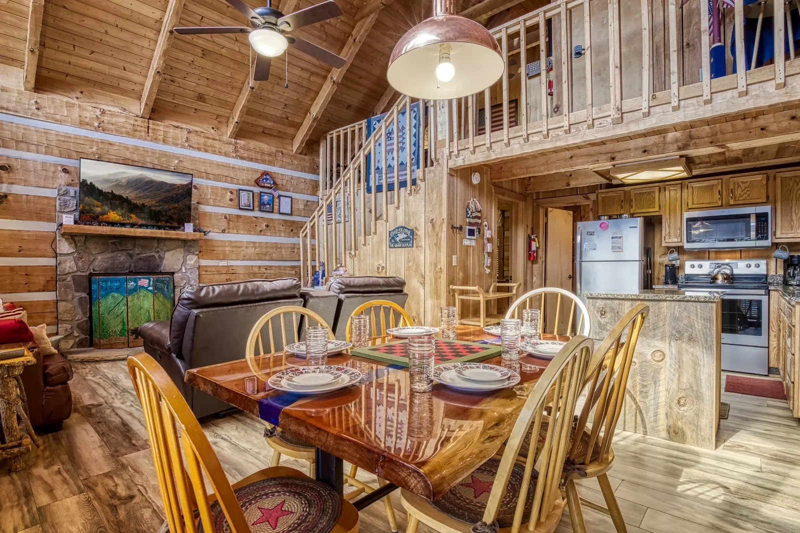 Old Glory dining table and living room