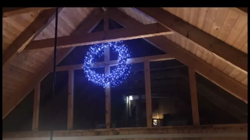Old Glory decorated for winterfest